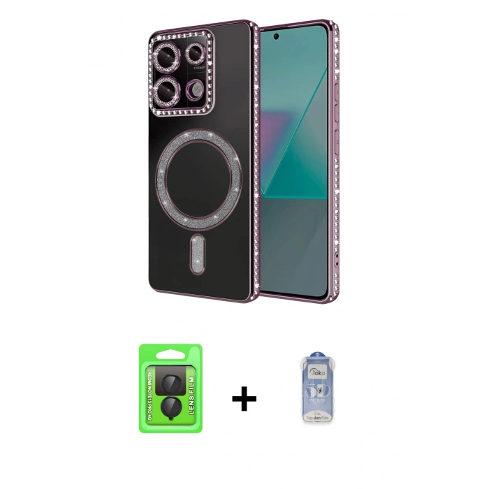 MARSİLYAN™- Redmi Note 13 Pro 4G Kılıf Zirve Doku Prime - Siyah Joko Magic 5D Cam + Raze Metal Kamera Lens - SH