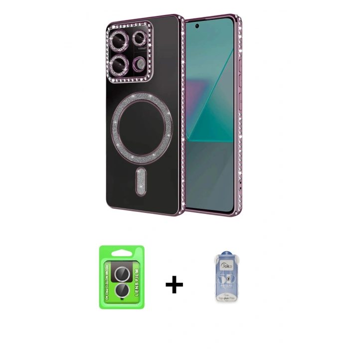 MARSİLYAN™- Redmi Note 13 Pro 4G Kılıf Zirve Doku Prime - Siyah Joko Magic 5D Cam + Raze Metal Kamera Lens - GS