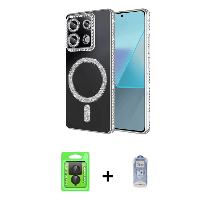 MARSİLYAN™- Redmi Note 13 Pro 4G Kılıf Zirve Doku Prime - Siyah Joko Magic 5D Cam + Raze Metal Kamera Lens - SH