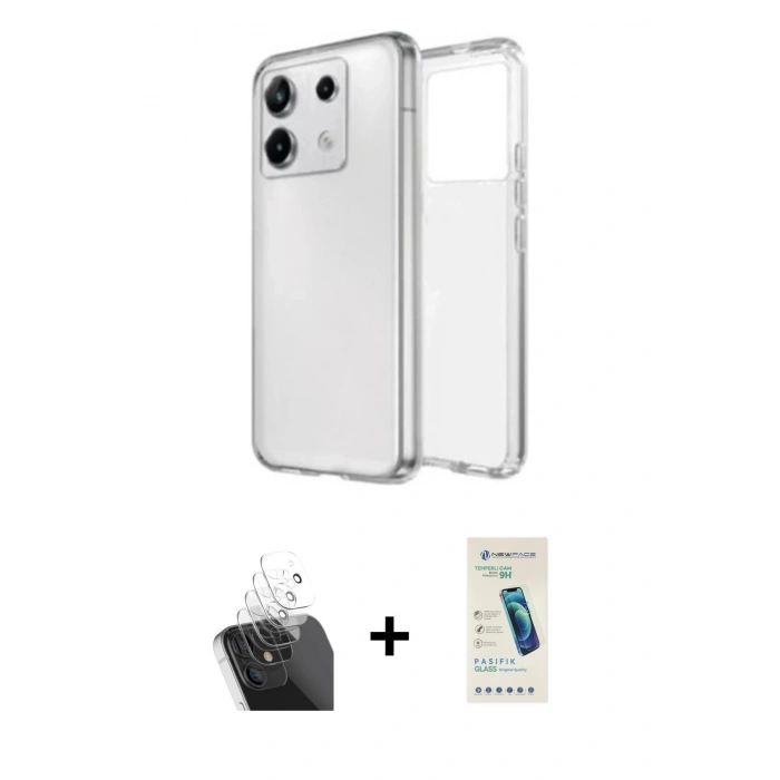 MARSİLYAN™- Redmi Note 13 Pro 4G Kılıf Zirve Doku - Şeffaf Pasifik Cam Ekran Koruyucu + Kamera Lens Koruma Cam - SF