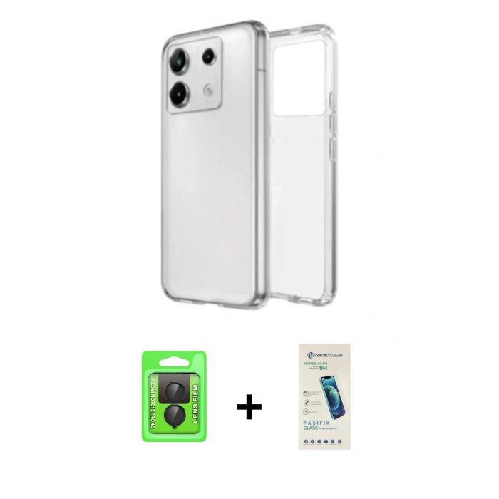 MARSİLYAN™- Redmi Note 13 Pro 4G Kılıf Zirve Doku - Şeffaf Pasifik Cam Ekran Koruyucu + Raze Metal Kamera Lens - SH