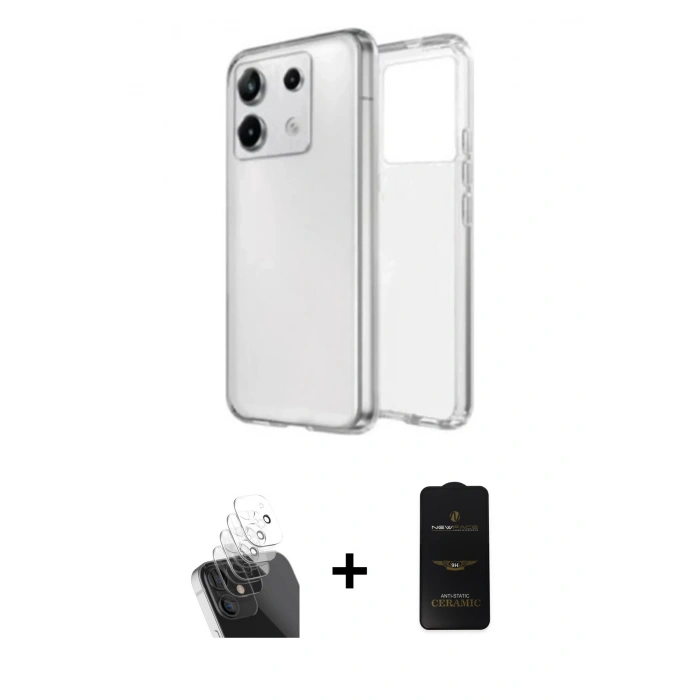 MARSİLYAN™- Redmi Note 13 Pro 4G Kılıf Zirve Doku - Siyah 6D Antistatik Mat Seramik Hayalet Nano Ekran Koruyucu + Kamera Lens Koruma Cam - SF