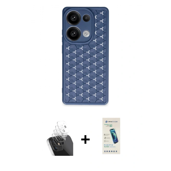 MARSİLYAN™- Redmi Note 13 Pro 4G Kılıf Zirve Form - Şeffaf Pasifik Cam Ekran Koruyucu + Kamera Lens Koruma Cam - SF