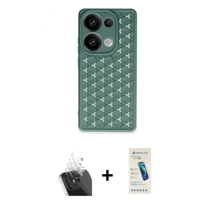 MARSİLYAN™- Redmi Note 13 Pro 4G Kılıf Zirve Form - Şeffaf Pasifik Cam Ekran Koruyucu + Kamera Lens Koruma Cam - SF