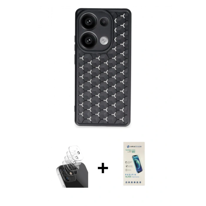 MARSİLYAN™- Redmi Note 13 Pro 4G Kılıf Zirve Form - Şeffaf Pasifik Cam Ekran Koruyucu + Kamera Lens Koruma Cam - SF