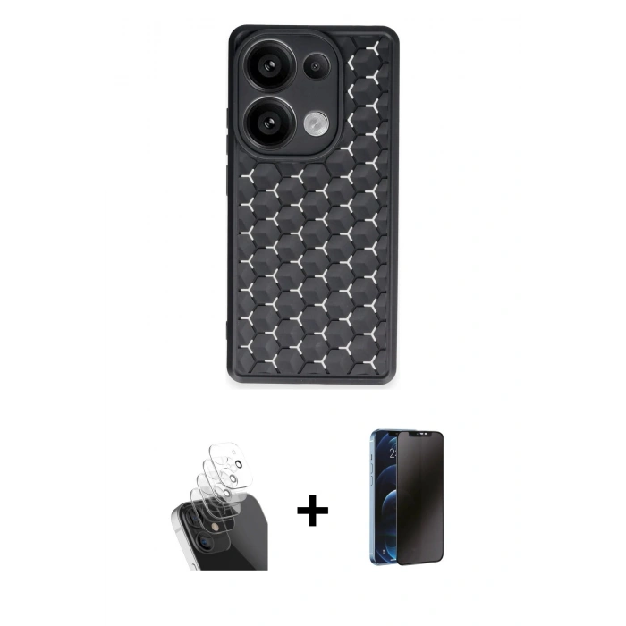 MARSİLYAN™- Redmi Note 13 Pro 4G Kılıf Zirve Form - Siyah 3D Antistatik Hayalet Cam Ekran Koruyucu + Kamera Lens Koruma Cam - SF