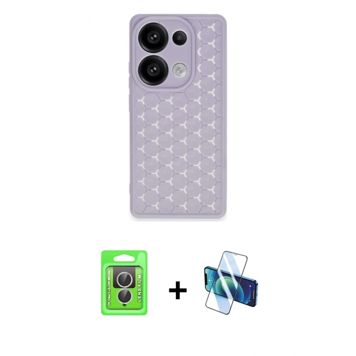MARSİLYAN™- Redmi Note 13 Pro 4G Kılıf Zirve Form - Siyah 3D Antistatik Seramik Nano Ekran Koruyucu + Raze Metal Kamera Lens - GS