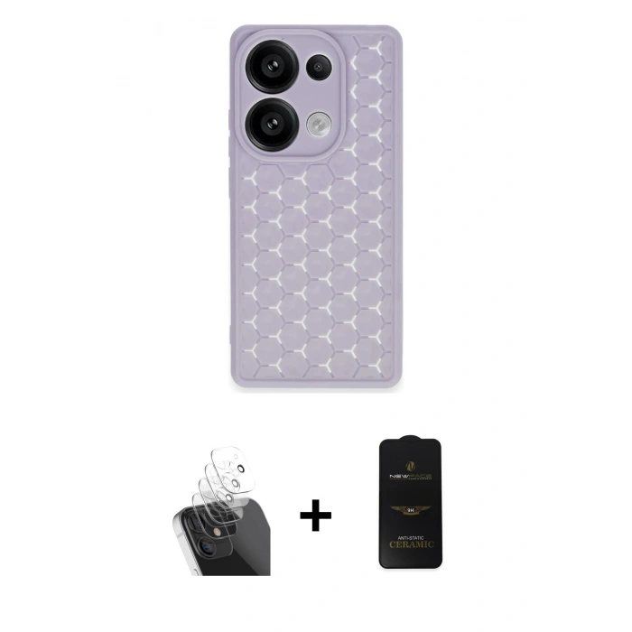 MARSİLYAN™- Redmi Note 13 Pro 4G Kılıf Zirve Form - Siyah 6D Antistatik Mat Seramik Hayalet Nano Ekran Koruyucu + Kamera Lens Koruma Cam - SF