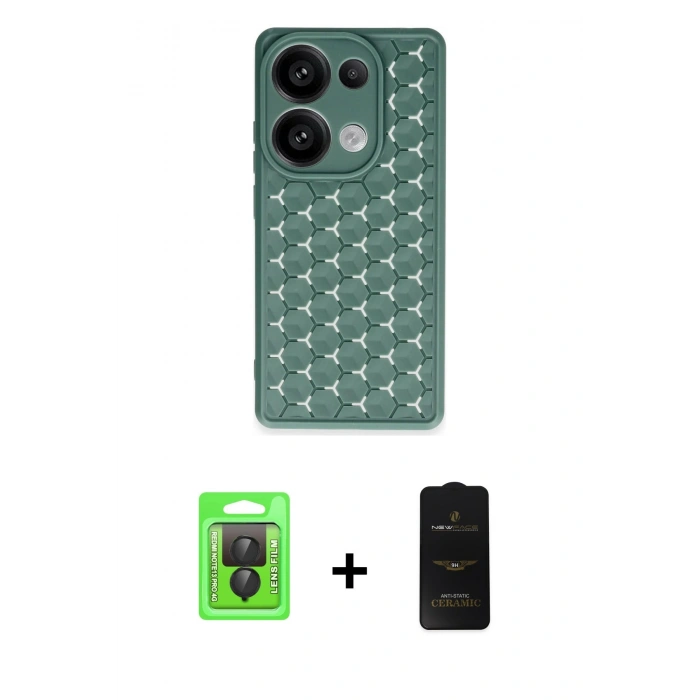 MARSİLYAN™- Redmi Note 13 Pro 4G Kılıf Zirve Form - Siyah 6D Antistatik Mat Seramik Hayalet Nano Ekran Koruyucu + Siyah Raze Metal Kamera Lens