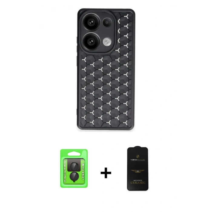 MARSİLYAN™- Redmi Note 13 Pro 4G Kılıf Zirve Form - Siyah 6D Antistatik Mat Seramik Hayalet Nano Ekran Koruyucu + Siyah Raze Metal Kamera Lens
