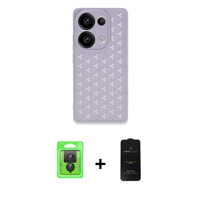 MARSİLYAN™- Redmi Note 13 Pro 4G Kılıf Zirve Form - Siyah 6D Antistatik Mat Seramik Hayalet Nano Ekran Koruyucu + Siyah Raze Metal Kamera Lens
