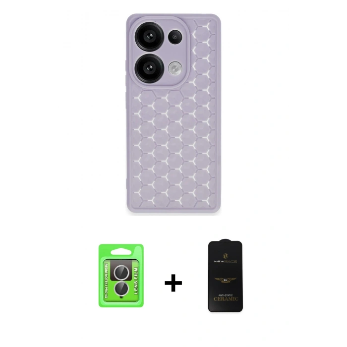 MARSİLYAN™- Redmi Note 13 Pro 4G Kılıf Zirve Form - Siyah 6D Antistatik Mat Seramik Hayalet Nano Ekran Koruyucu + Raze Metal Kamera Lens - GS