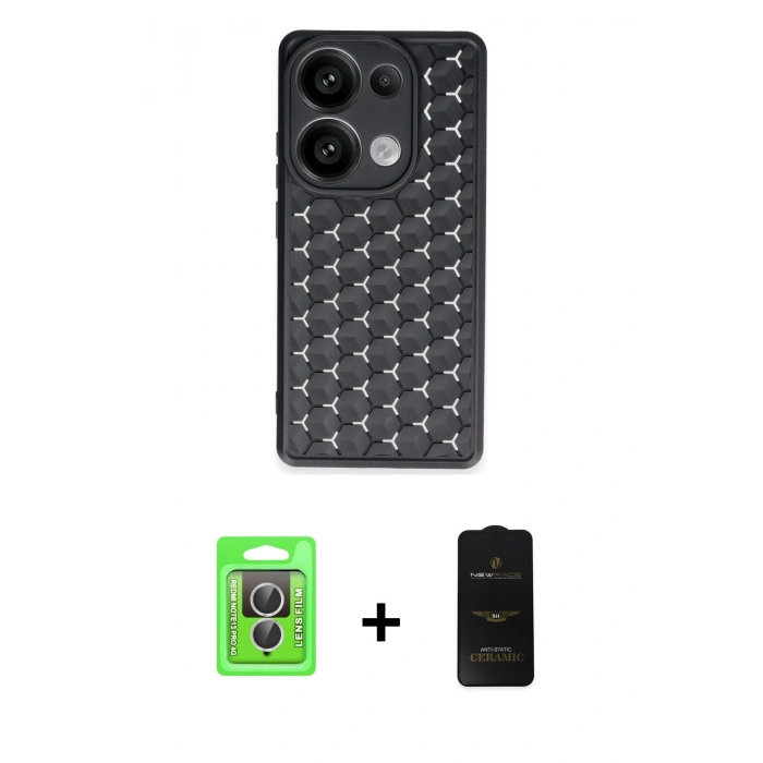 MARSİLYAN™- Redmi Note 13 Pro 4G Kılıf Zirve Form - Siyah 6D Antistatik Mat Seramik Hayalet Nano Ekran Koruyucu + Raze Metal Kamera Lens - GS