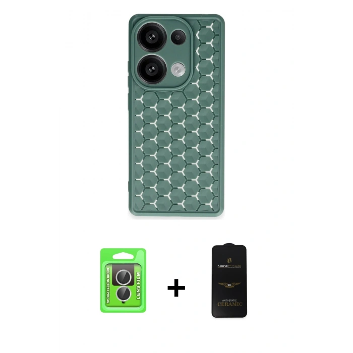 MARSİLYAN™- Redmi Note 13 Pro 4G Kılıf Zirve Form - Siyah 6D Antistatik Mat Seramik Hayalet Nano Ekran Koruyucu + Raze Metal Kamera Lens - GS