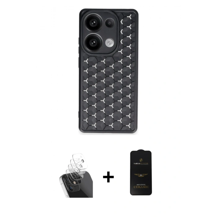 MARSİLYAN™- Redmi Note 13 Pro 4G Kılıf Zirve Form - Siyah 6D Antistatik Mat Seramik Hayalet Nano Ekran Koruyucu + Kamera Lens Koruma Cam - SF