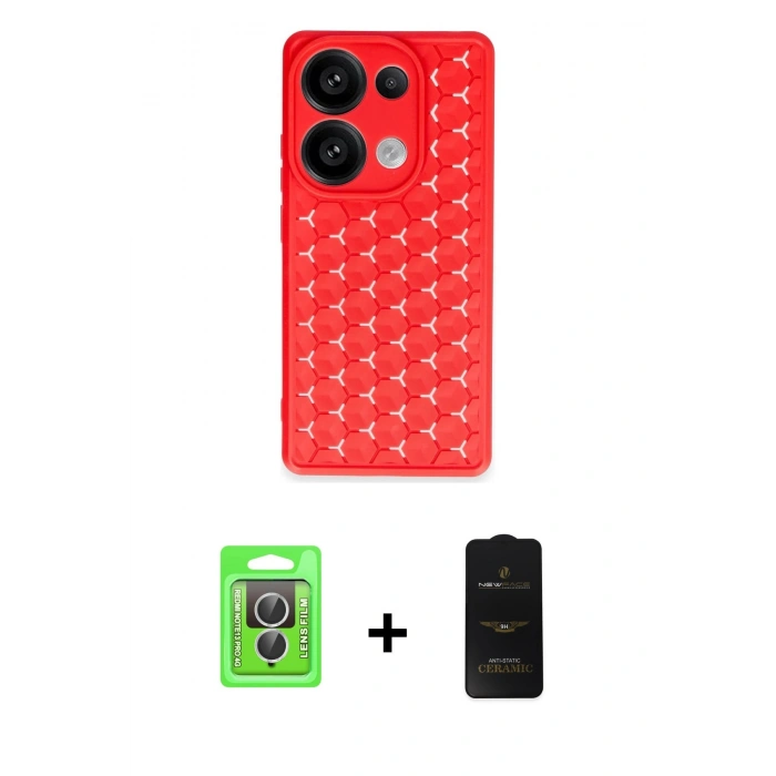 MARSİLYAN™- Redmi Note 13 Pro 4G Kılıf Zirve Form - Siyah 6D Antistatik Mat Seramik Hayalet Nano Ekran Koruyucu + Raze Metal Kamera Lens - GS