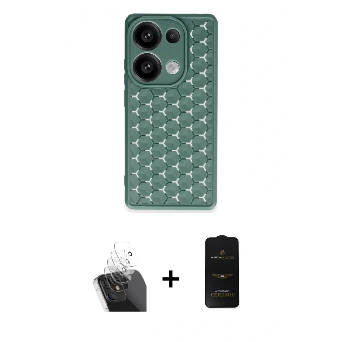 MARSİLYAN™- Redmi Note 13 Pro 4G Kılıf Zirve Form - Siyah 6D Antistatik Mat Seramik Hayalet Nano Ekran Koruyucu + Kamera Lens Koruma Cam - SF
