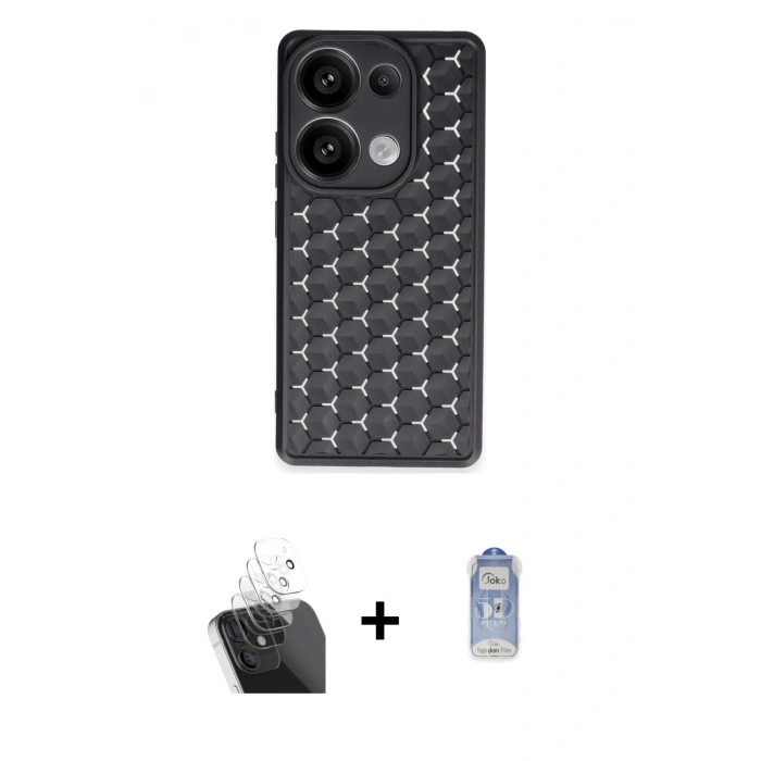 MARSİLYAN™- Redmi Note 13 Pro 4G Kılıf Zirve Form - Siyah Joko Magic 5D Cam + Kamera Lens Koruma Cam - SF