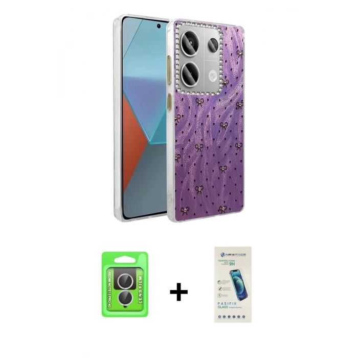 MARSİLYAN™- Redmi Note 13 Pro 4G Kılıf Zirve Modern Prime - Şeffaf Pasifik Cam Ekran Koruyucu + Gümüş Raze Metal Kamera Lens