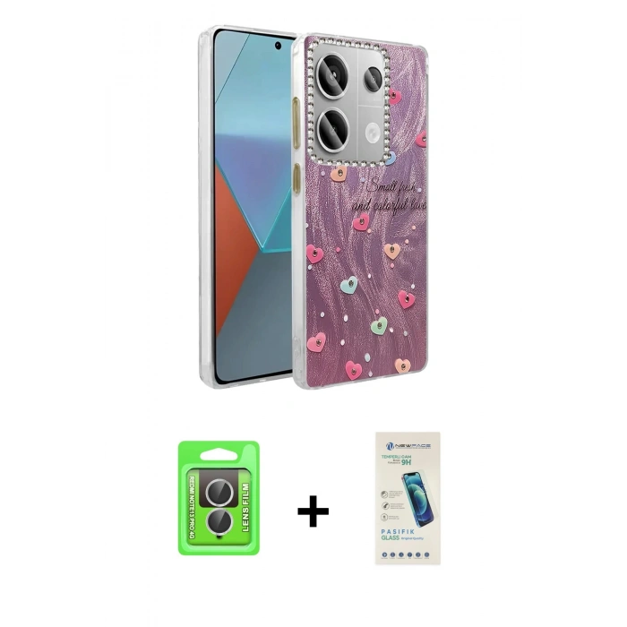 MARSİLYAN™- Redmi Note 13 Pro 4G Kılıf Zirve Modern Prime - Şeffaf Pasifik Cam Ekran Koruyucu + Gümüş Raze Metal Kamera Lens