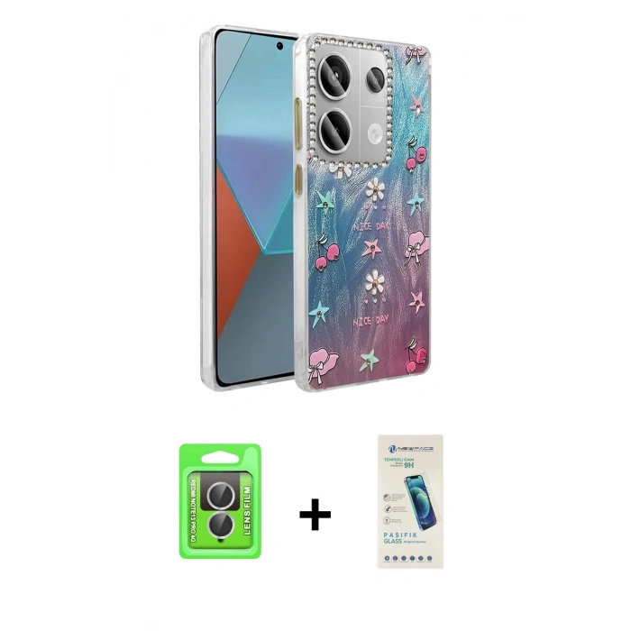 MARSİLYAN™- Redmi Note 13 Pro 4G Kılıf Zirve Modern Prime - Şeffaf Pasifik Cam Ekran Koruyucu + Gümüş Raze Metal Kamera Lens