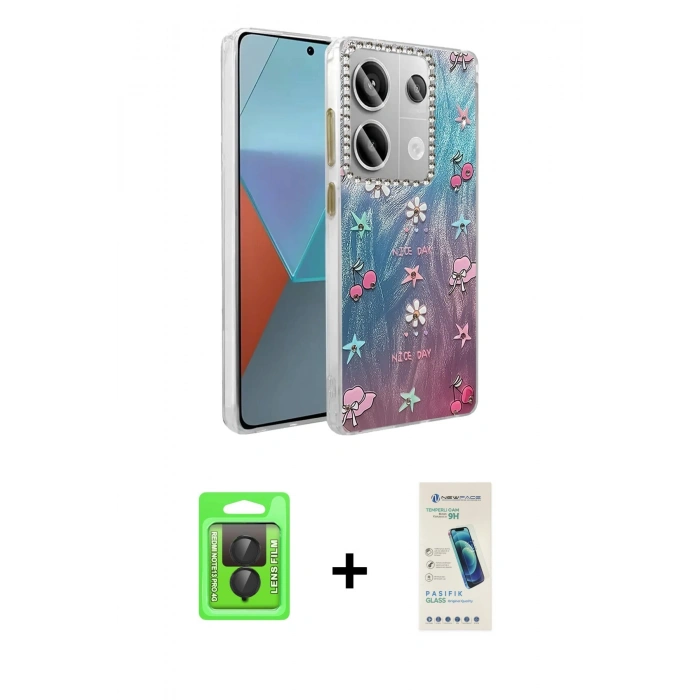 MARSİLYAN™- Redmi Note 13 Pro 4G Kılıf Zirve Modern Prime - Şeffaf Pasifik Cam Ekran Koruyucu + Raze Metal Kamera Lens - SH
