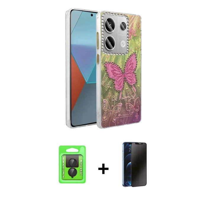 MARSİLYAN™- Redmi Note 13 Pro 4G Kılıf Zirve Modern Prime - Siyah 3D Antistatik Hayalet Cam Ekran Koruyucu + Raze Metal Kamera Lens - SH