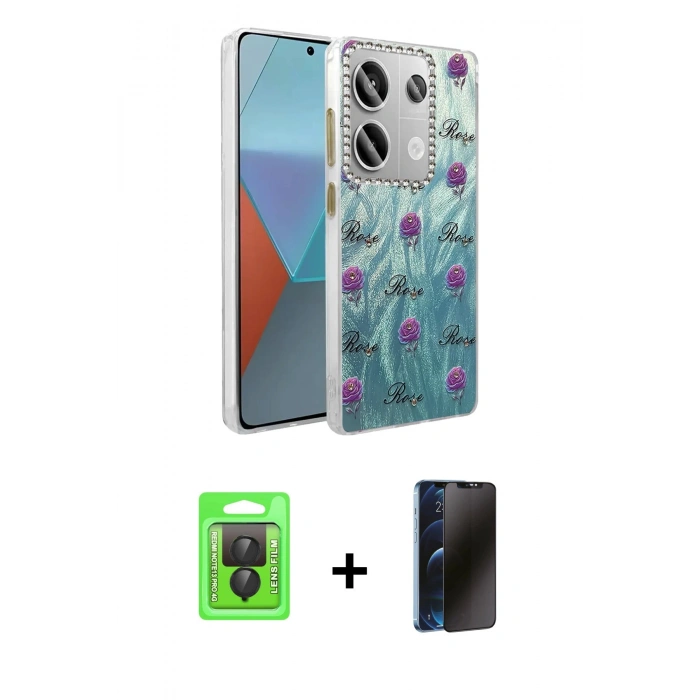 MARSİLYAN™- Redmi Note 13 Pro 4G Kılıf Zirve Modern Prime - Siyah 3D Antistatik Hayalet Cam Ekran Koruyucu + Raze Metal Kamera Lens - SH