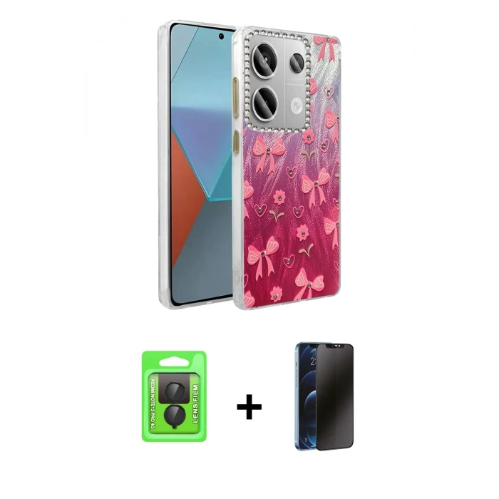 MARSİLYAN™- Redmi Note 13 Pro 4G Kılıf Zirve Modern Prime - Siyah 3D Antistatik Hayalet Cam Ekran Koruyucu + Raze Metal Kamera Lens - SH