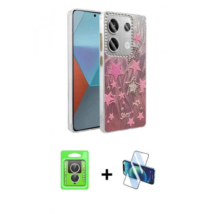 MARSİLYAN™- Redmi Note 13 Pro 4G Kılıf Zirve Modern Prime - Siyah 3D Antistatik Seramik Nano Ekran Koruyucu + Raze Metal Kamera Lens - GS