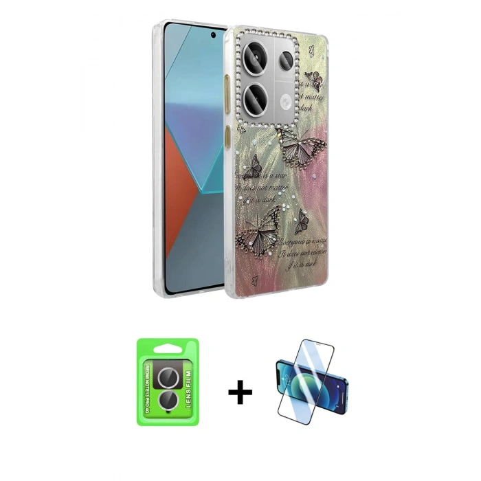 MARSİLYAN™- Redmi Note 13 Pro 4G Kılıf Zirve Modern Prime - Siyah 3D Antistatik Seramik Nano Ekran Koruyucu + Raze Metal Kamera Lens - GS