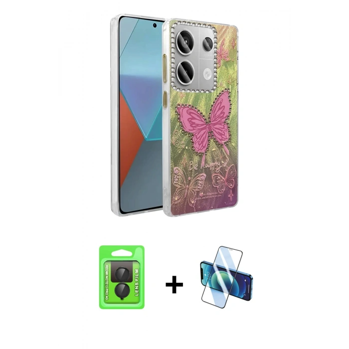 MARSİLYAN™- Redmi Note 13 Pro 4G Kılıf Zirve Modern Prime - Siyah 3D Antistatik Seramik Nano Ekran Koruyucu + Siyah Raze Metal Kamera Lens