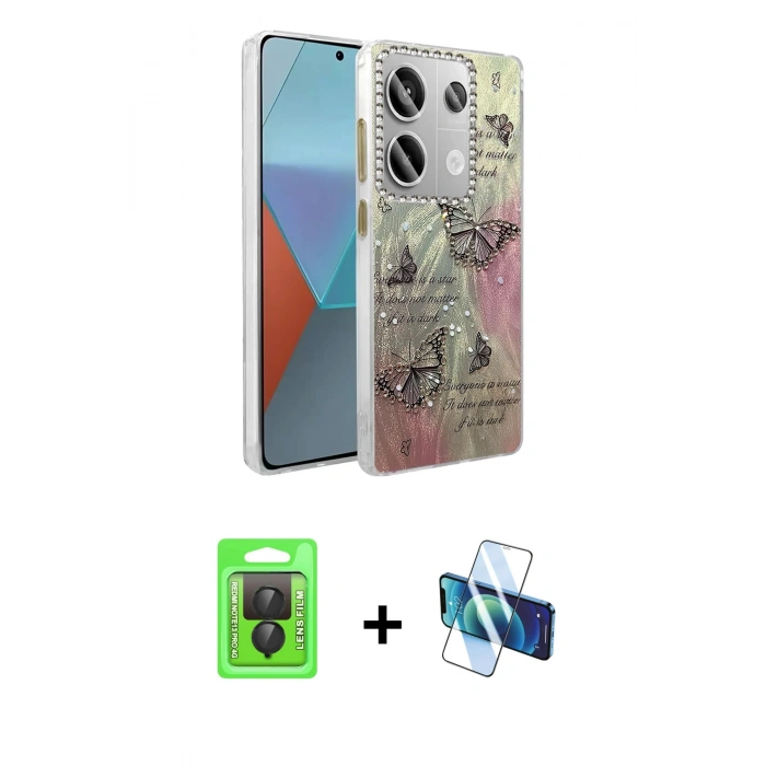 MARSİLYAN™- Redmi Note 13 Pro 4G Kılıf Zirve Modern Prime - Siyah 3D Antistatik Seramik Nano Ekran Koruyucu + Siyah Raze Metal Kamera Lens