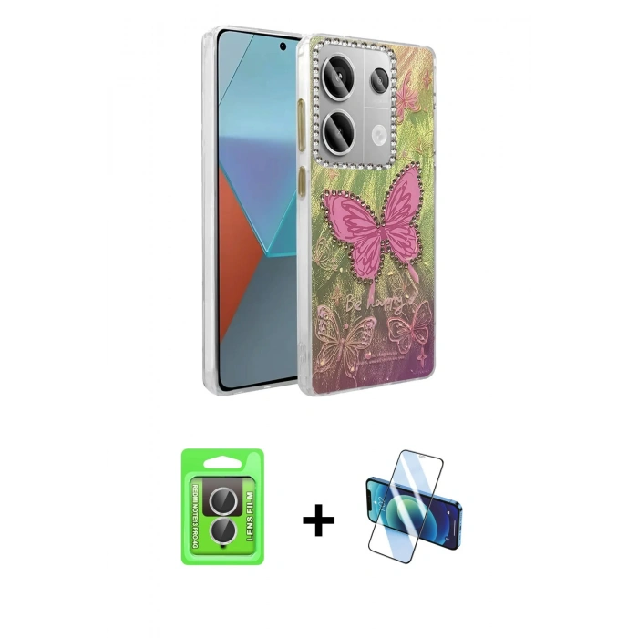 MARSİLYAN™- Redmi Note 13 Pro 4G Kılıf Zirve Modern Prime - Siyah 3D Antistatik Seramik Nano Ekran Koruyucu + Raze Metal Kamera Lens - GS