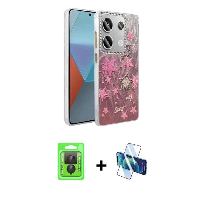 MARSİLYAN™- Redmi Note 13 Pro 4G Kılıf Zirve Modern Prime - Siyah 3D Antistatik Seramik Nano Ekran Koruyucu + Siyah Raze Metal Kamera Lens