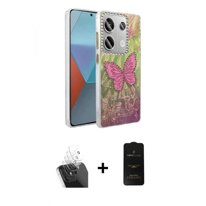 MARSİLYAN™- Redmi Note 13 Pro 4G Kılıf Zirve Modern Prime - Siyah 6D Antistatik Mat Seramik Hayalet Nano Ekran Koruyucu + Kamera Lens Koruma Cam - SF