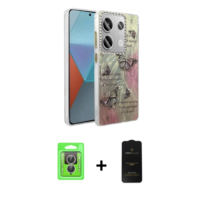 MARSİLYAN™- Redmi Note 13 Pro 4G Kılıf Zirve Modern Prime - Siyah 6D Antistatik Mat Seramik Hayalet Nano Ekran Koruyucu + Raze Metal Kamera Lens - GS