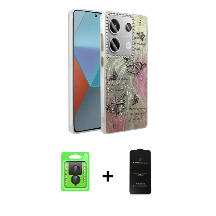 MARSİLYAN™- Redmi Note 13 Pro 4G Kılıf Zirve Modern Prime - Siyah 6D Antistatik Mat Seramik Hayalet Nano Ekran Koruyucu + Siyah Raze Metal Kamera Lens