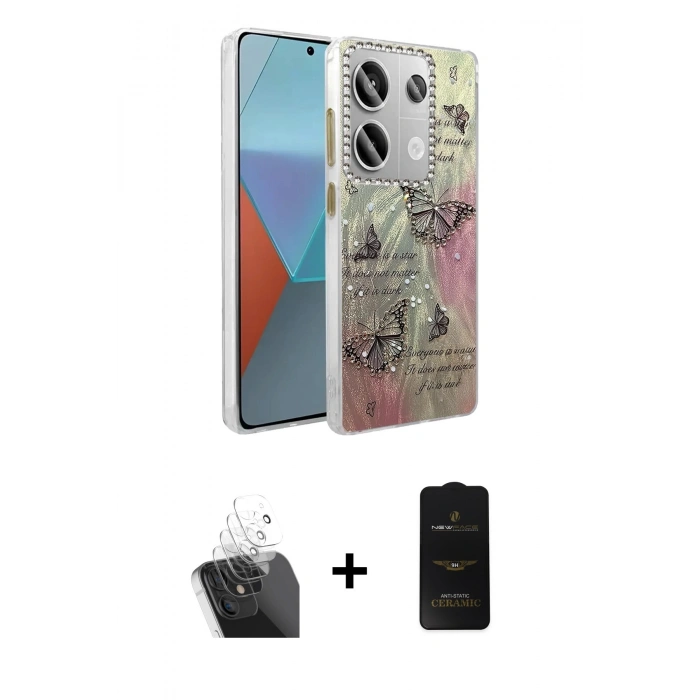 MARSİLYAN™- Redmi Note 13 Pro 4G Kılıf Zirve Modern Prime - Siyah 6D Antistatik Mat Seramik Hayalet Nano Ekran Koruyucu + Kamera Lens Koruma Cam - SF