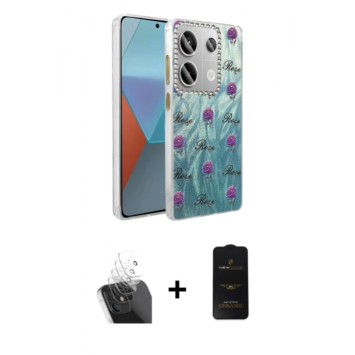 MARSİLYAN™- Redmi Note 13 Pro 4G Kılıf Zirve Modern Prime - Siyah 6D Antistatik Mat Seramik Hayalet Nano Ekran Koruyucu + Kamera Lens Koruma Cam - SF