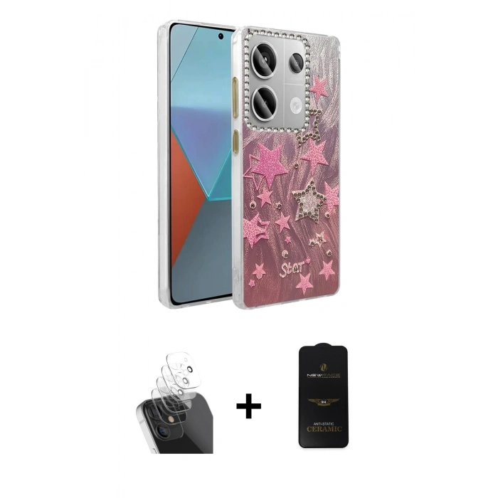 MARSİLYAN™- Redmi Note 13 Pro 4G Kılıf Zirve Modern Prime - Siyah 6D Antistatik Mat Seramik Hayalet Nano Ekran Koruyucu + Kamera Lens Koruma Cam - SF