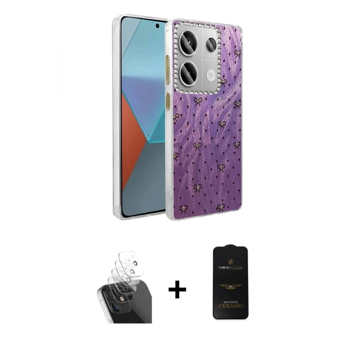 MARSİLYAN™- Redmi Note 13 Pro 4G Kılıf Zirve Modern Prime - Siyah 6D Antistatik Mat Seramik Hayalet Nano Ekran Koruyucu + Kamera Lens Koruma Cam - SF