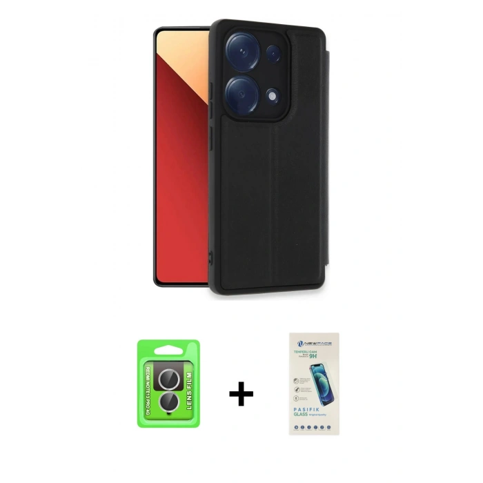 MARSİLYAN™- Redmi Note 13 Pro 4G Kılıf Zirve Yansıma Serisi - Şeffaf Pasifik Cam Ekran Koruyucu + Raze Metal Kamera Lens - GS