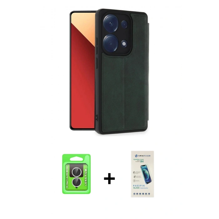 MARSİLYAN™- Redmi Note 13 Pro 4G Kılıf Zirve Yansıma Serisi - Şeffaf Pasifik Cam Ekran Koruyucu + Raze Metal Kamera Lens - GS
