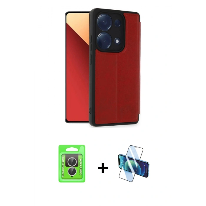 MARSİLYAN™- Redmi Note 13 Pro 4G Kılıf Zirve Yansıma Serisi - Siyah 3D Antistatik Cam Ekran Koruyucu + Raze Metal Kamera Lens - GS