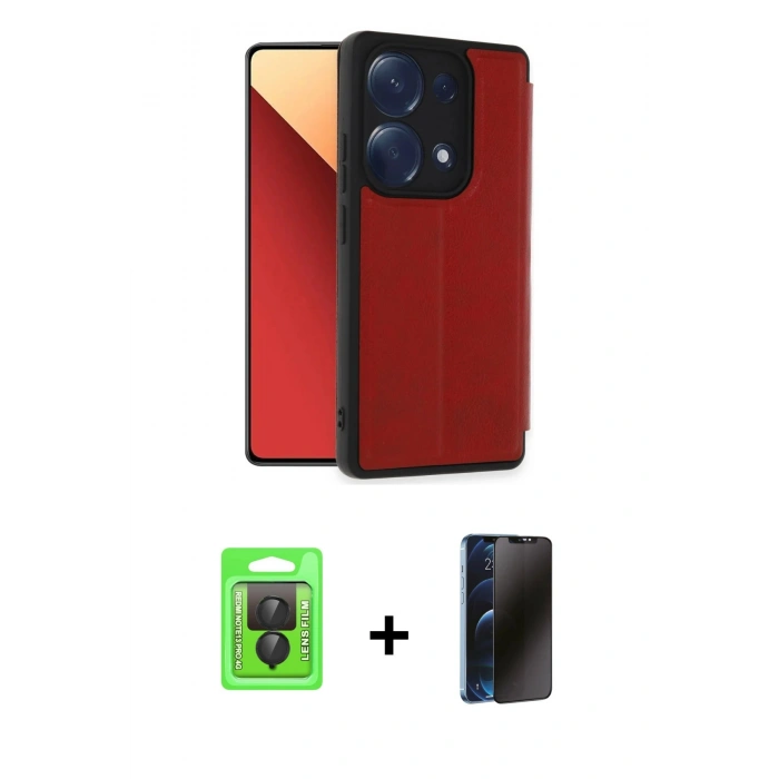 MARSİLYAN™- Redmi Note 13 Pro 4G Kılıf Zirve Yansıma Serisi - Siyah 3D Antistatik Hayalet Cam Ekran Koruyucu + Raze Metal Kamera Lens - SH