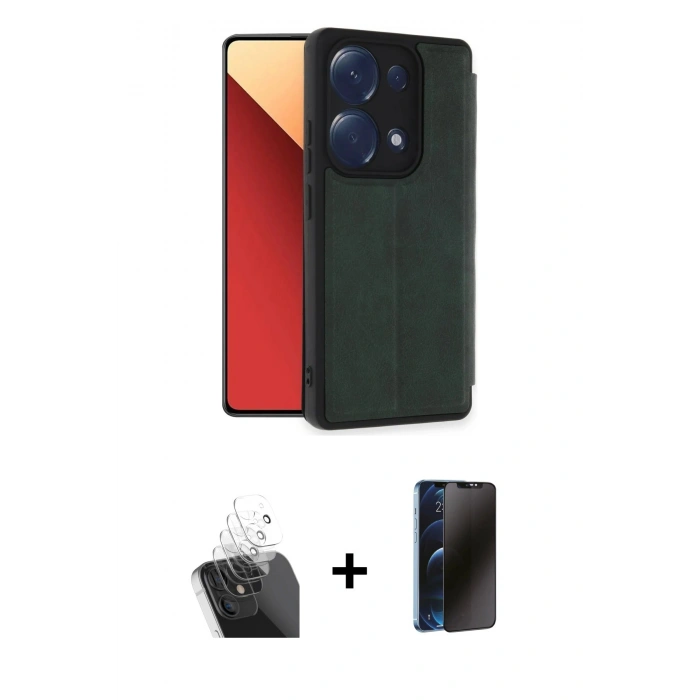 MARSİLYAN™- Redmi Note 13 Pro 4G Kılıf Zirve Yansıma Serisi - Siyah 3D Antistatik Hayalet Cam Ekran Koruyucu + Kamera Lens Koruma Cam - SF