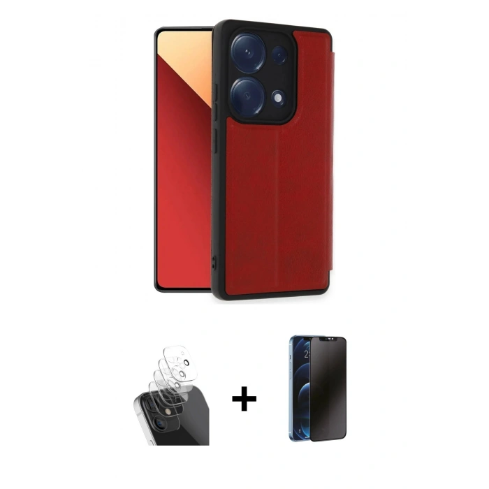 MARSİLYAN™- Redmi Note 13 Pro 4G Kılıf Zirve Yansıma Serisi - Siyah 3D Antistatik Hayalet Cam Ekran Koruyucu + Kamera Lens Koruma Cam - SF