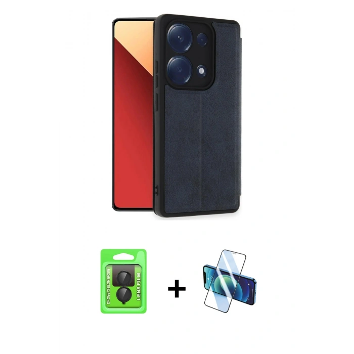 MARSİLYAN™- Redmi Note 13 Pro 4G Kılıf Zirve Yansıma Serisi - Siyah 3D Antistatik Seramik Nano Ekran Koruyucu + Raze Metal Kamera Lens - SH
