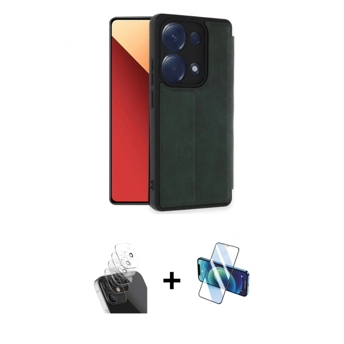 MARSİLYAN™- Redmi Note 13 Pro 4G Kılıf Zirve Yansıma Serisi - Siyah 3D Antistatik Seramik Nano Ekran Koruyucu + Kamera Lens Koruma Cam - SF
